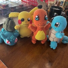 Handmade Crochet Pok mon Charmander Pikachu Squirtle Bulbasaur Plush Figures