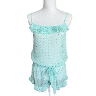 Forever 21 Light Blue Polka Dot Sleeveless Ruffle Romper Women's Size S
