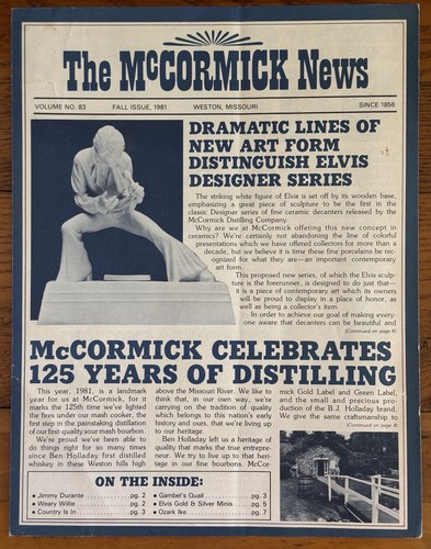 1981 The McCormick News 125th Anniversary Elvis Decanter McCormick Distilling Co