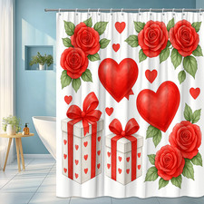 Red Floral Hearts Shower Curtain for Valentine's Day