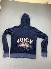 Juicy Couture Hoodie Womens Large Blue Velour Juicy Angel Graphic Logo Full Zip