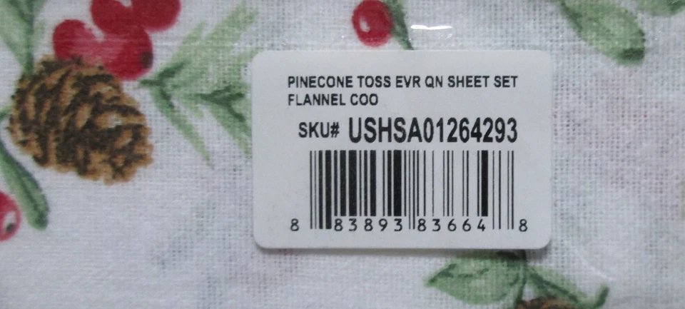 Lençóis Queen de Flanela LAURA ASHLEY 4 Peças Natal-Pinecone Toss-Evergreens Berries - Imagem 4 de 4