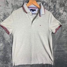 Tommy Hilfiger Mens Polo Shirt M Gray Short Sleeve Tipped Collar Logo