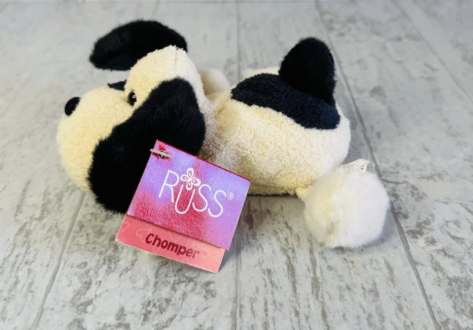 Vintage Luv Pets Russ Plush Chomper Dog Beanbag Htf Black And Cream  - Image 2 of 4