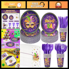 175 Pcs Mardi Gras Party Supplies Set - Masks, Plates, Napkins Cups for 25 Gue