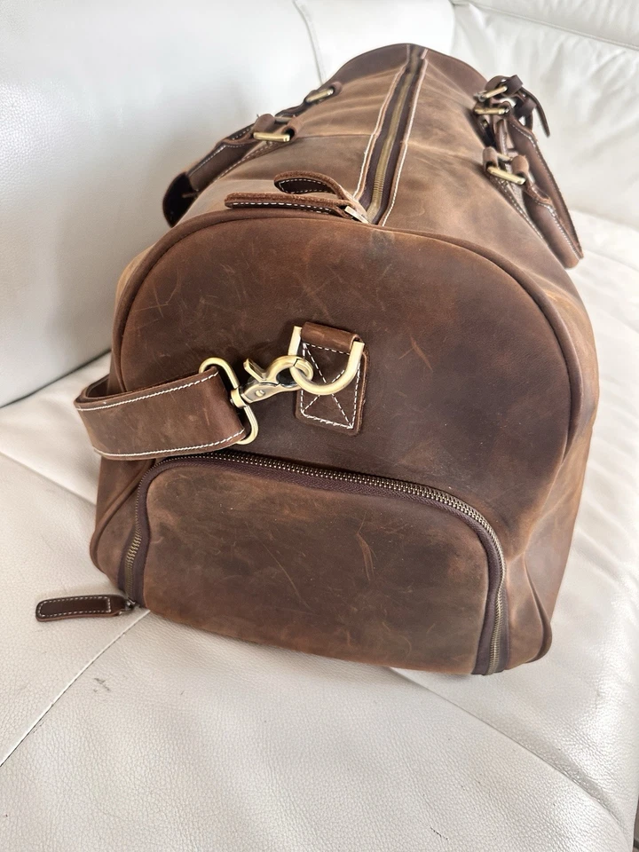 Bolso de Lona Grande de Cuero Viaje Gimnasio Deportes Noche Fin de Semana Cabina Bolsa Foto 4 de 4