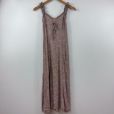 Women  s Animal Print Dress Tan Small Ruched Ruffle Sleeveless Lightweight Maxi