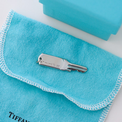 Tiffany & Co. 727 Fifth Ave Key Pendant Charm Sterling Silver 925 Rare Pouch/Box