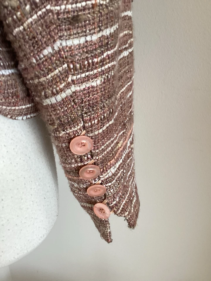 Jaqueta Blazer ESCADA Taupe Tweed Gola Franja Acento Feminina Tamanho 44/14EUA - Imagem 4 de 4