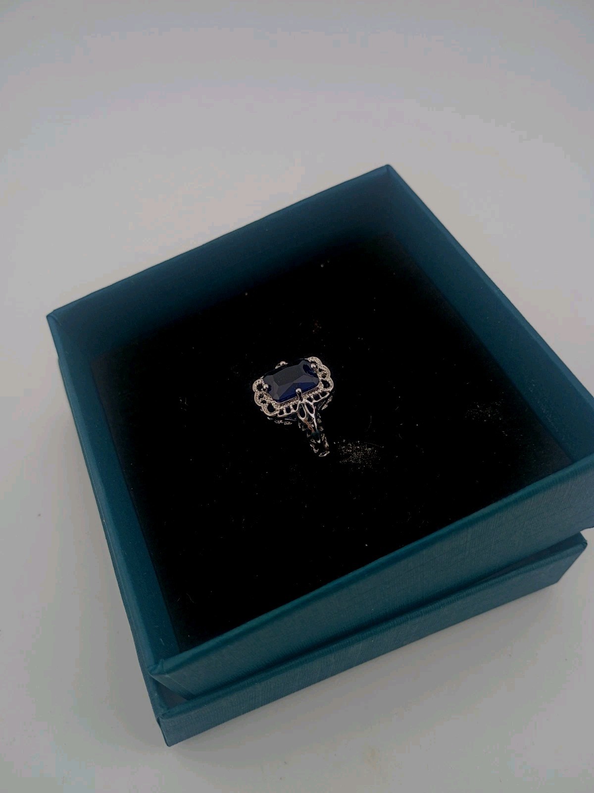 Silver Cocktail Ring with Blue Rectangular Stone … - image 5