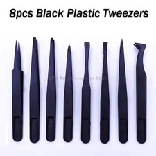 8pc Antistatic Carbon Fiber Tweezers Black Pl...