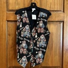 Vintage Christmas Noel Santa Vest Bobbie Brooks Women  s XL Button Up