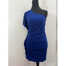 Express One Shoulder Blue Dress Bodycon Short Sleeveless Knit Women Size XS