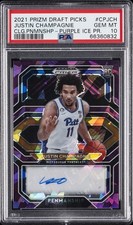 2021 PANINI PRIZM DRAFT PICKS COLLEGE PENMANSHIP JUSTIN CHAMPAGNIE 65/99 PSA 10