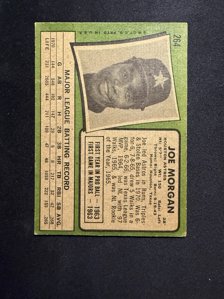 1971 Topps Joe Morgan #264 -Houston Astros - Cincinnati Reds HOF - Image 2 of 2
