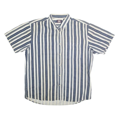 FADED GLORY Hommes Bleu & Blanc Rayé Chemise XL Coton Décontracté Été - Photo 1/4