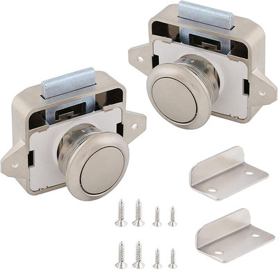 2 Stück Cabinet Push Button Lock, Push Button Catch Door Lock Metal, Verriegelun