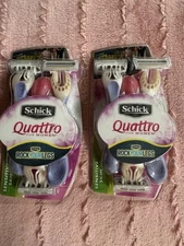 LOT OF 2 ~ Women’s Schick QUATTRO Disposable Razors 3 Pk SENSITIVE SKIN~ 6 Total