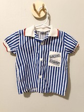Vintage Toddler Red White Blue Striped Collared Shirt, 1-2 Years