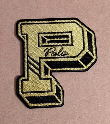 Gold/Black POLO Ralph Lauren Letterman P Stick-On Embroidered Patch BRAND NEW
