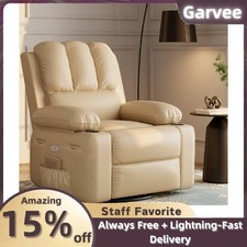 Power Recliner Chair Adults Swivel Leather Massage Heat USB Ports Side Pockets