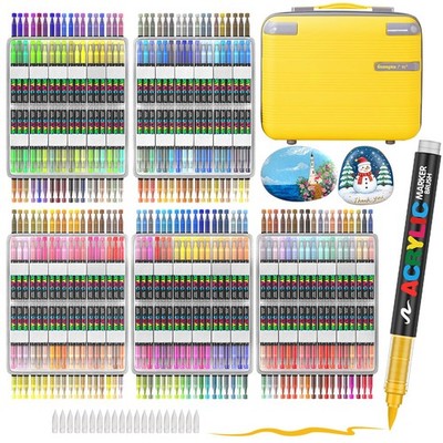 AcrylicAura 360 Colors Acrylic Paint Markers with a storage box, Soft Brush T...