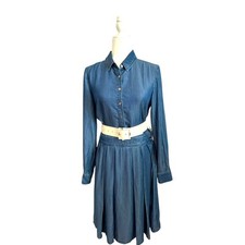 Tommy Hilfiger Shirt Dress Womens Blue Chambray Roll Tab Sleeve Pockets