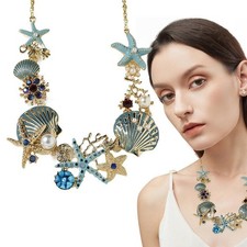 Starfish Seashell Necklace Pearls Beach Nautical Statement Jewelry Pendant Chain