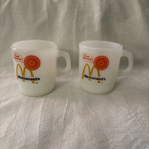 Vintage Fire King McDonald’s Coffee Mugs Set Of 2 Milk Glass Good Morning