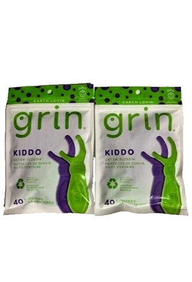 Set of 2 Grin Kiddo Kids Flossers Jumbo Grip Oral Care 40ct Total of 80 Count
