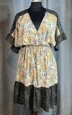 Gigio Mixed Pattern Peasant Wrap Dress M