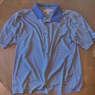 Pebble Beach Performance Blue White XL Men's Polo Shirt Striped Collared Button