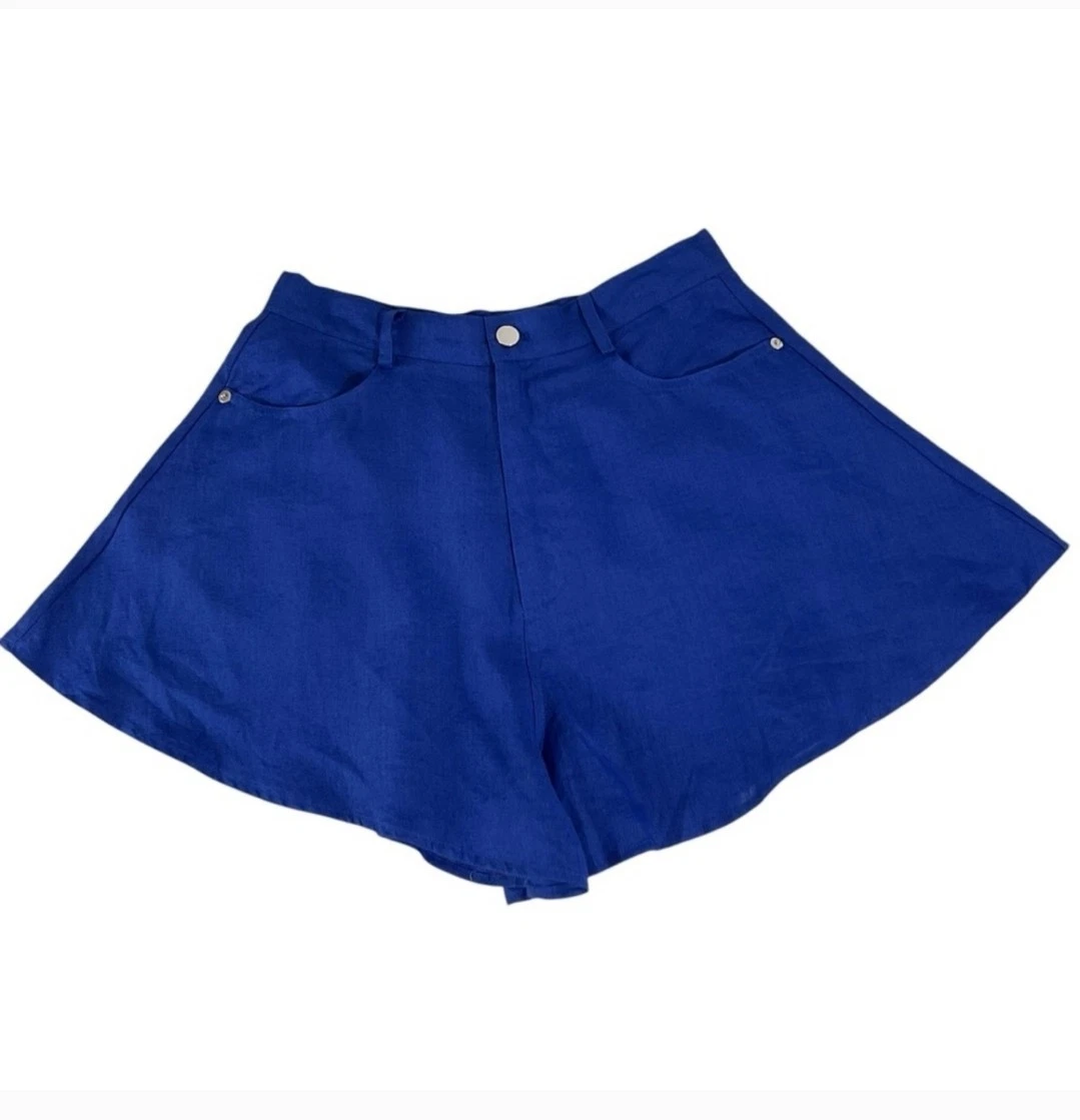 NWT Anthropologie Olivaceous Linen Blend Royal Blue High-Waist Women's Shorts Sm