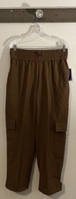 Joy Lab Womens Medium Joggers Extra Long Brown Cargo Drawstring Stretch Pockets