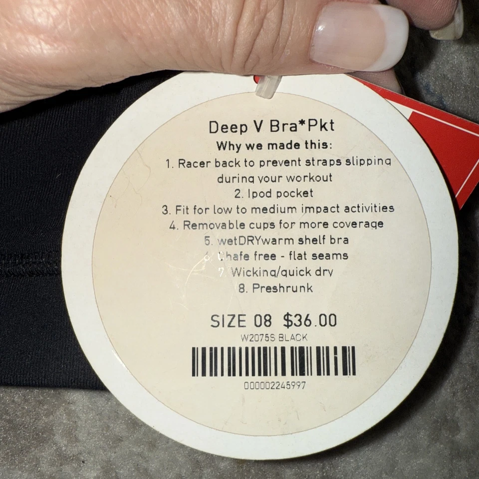 Lululemon Deep V Sports Bra Dark Black Women’s Size 8 NWT - Image 4 of 4