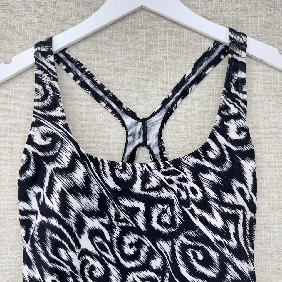 Speedo Swimsuit Womens Size 12 Black White Abstract One Piece Racerback Lined - Image 2 of 4