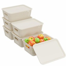 Resze 6 Pack Plastic Storage Baskets with Lids, Breathable Stackable Organize...