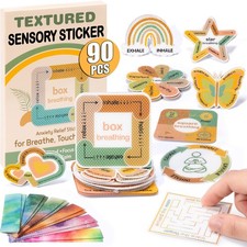 90 Pcs Calm Stickers for Anxiety Sensory Strips - 2 Textured Fidget Strips fo...