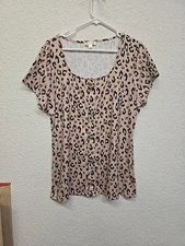 J For Justify Blouse Womens Size 2X Tan & Black Cheetah Print Casual