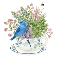 Alice's Cottage Blue Bunting Teacup Flowers Cotton Flour Sack Kitchen Tea Towel