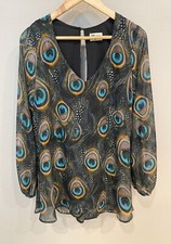 Show Me Your Mumu Peacock Tunic Peasant Blouse XS Long Sleeves Flowy Boho