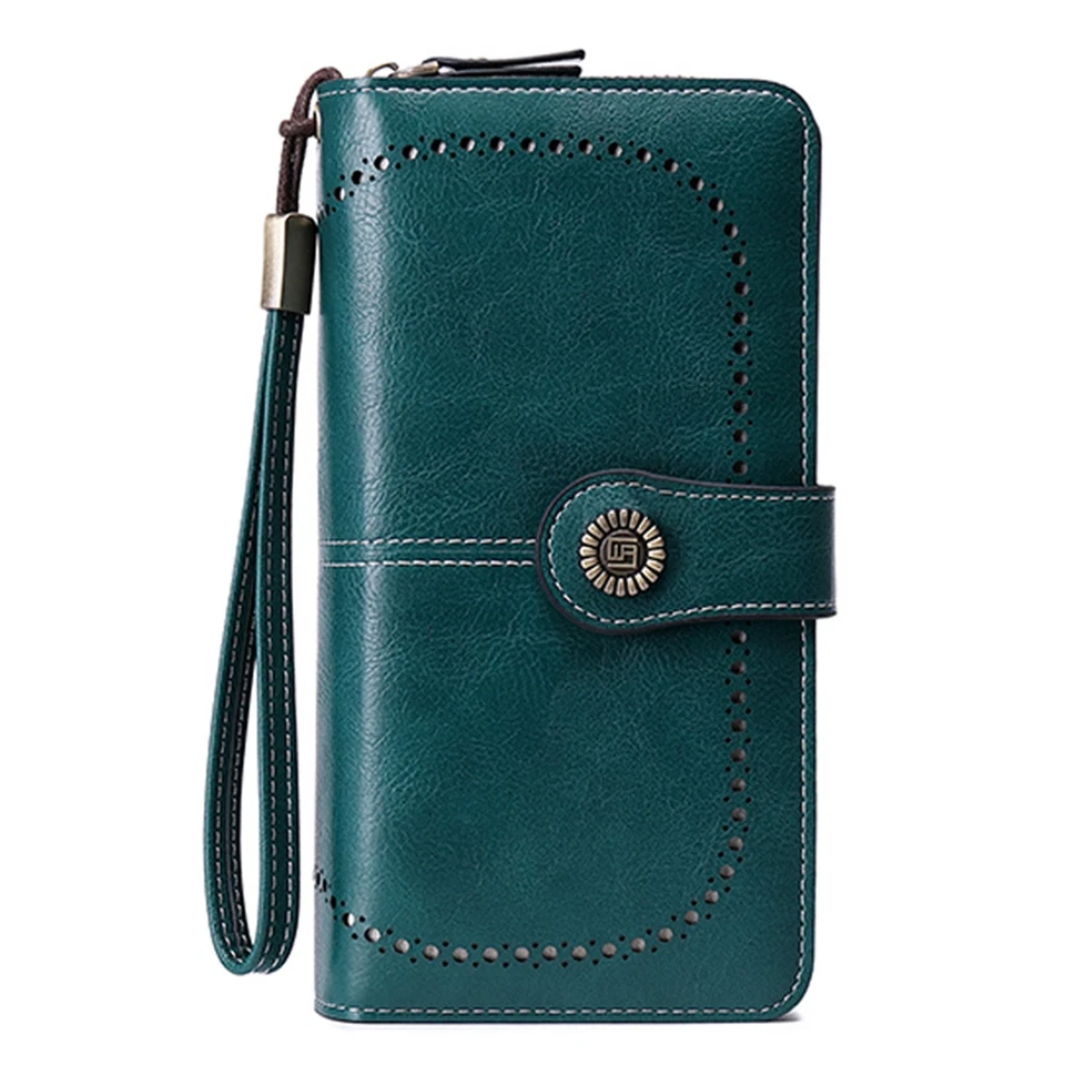 Mujeres Damas Cuero Largo Billetera Tarjetero Cartera Bolso sin asas Bloqueo RFID Foto 4 de 4