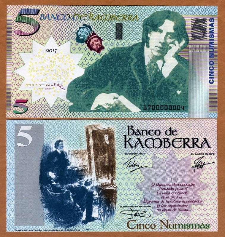 Kamberra, 5 Numismas, 2017, UNC Oscar Wilde Upgraded