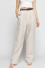 REFORMATION Beige Mason Pleated Linen Straight Leg Pants in Oatmeal 2
