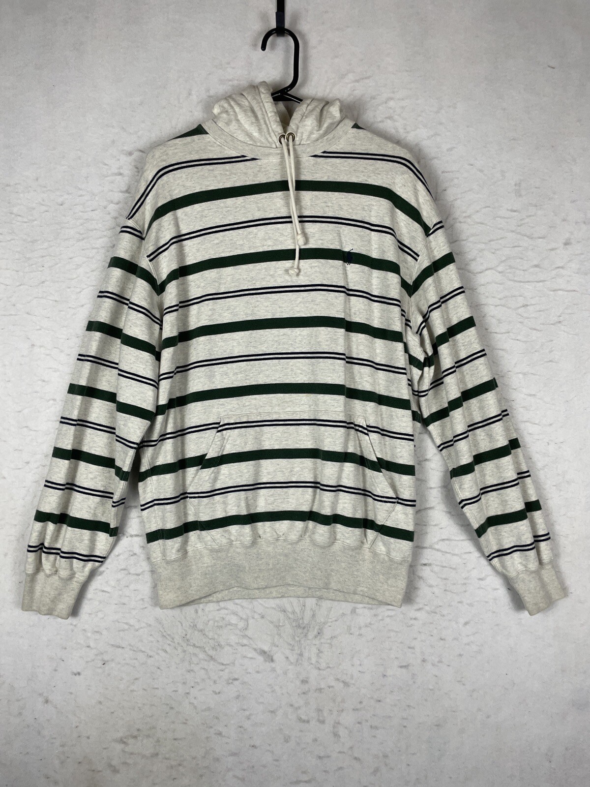 Felpa con cappuccio Polo Ralph Lauren a righe cordini logo pony taglia M verde