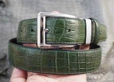 Green Genuine Crocodile Belly Leather Skin Men's Belt With Buckle #K95