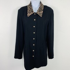 Julian Taylor Womens Jacket sz S Black Animal Print Collar Button Up VINTAGE
