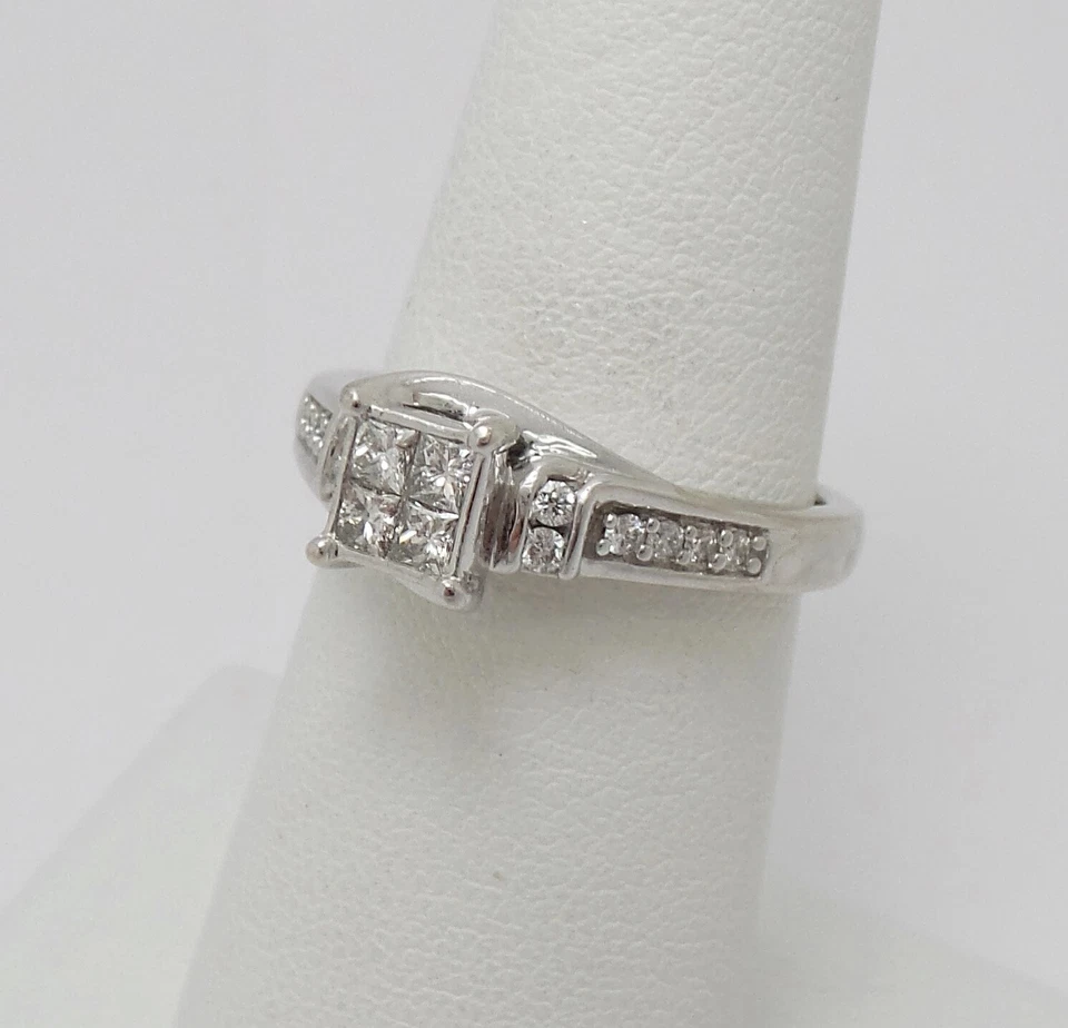 1/2CT Natural Diamond Halo Engagement Wedding Ring Bridal 14K White Gold Band - Image 3 of 4