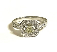 GIA 14k white gold yellow 1.72ct fancy diamond engagement ring Natural cushion