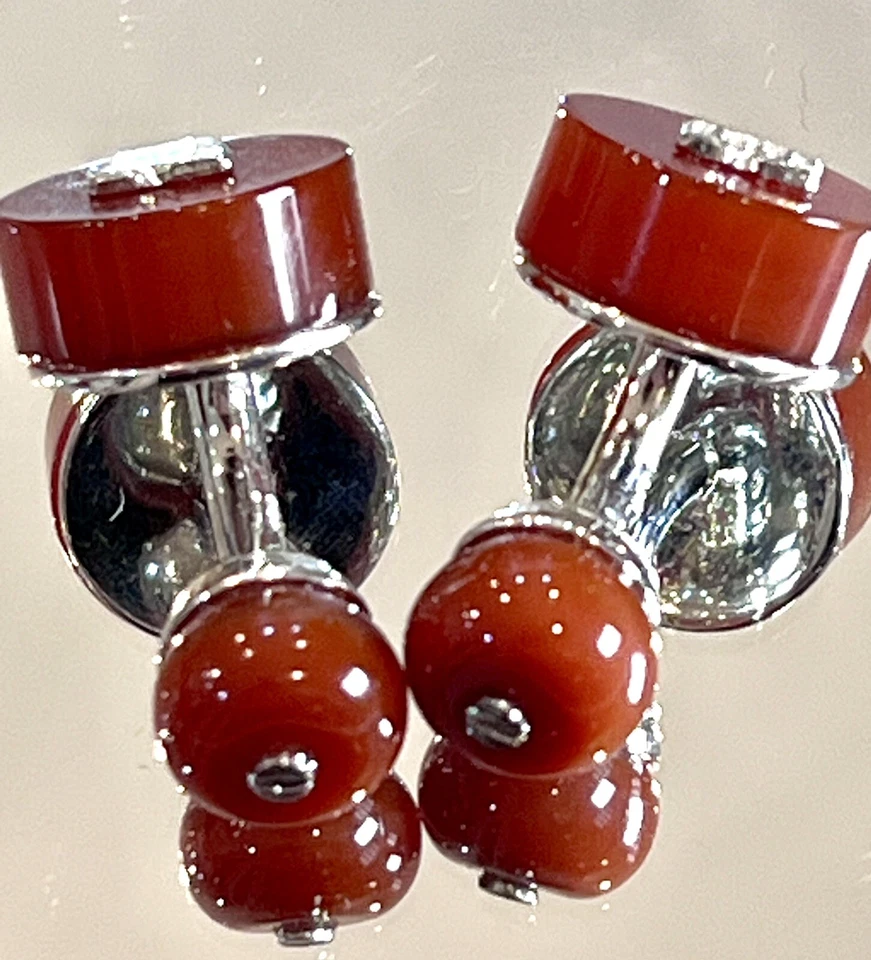 Red Round onyx With Silver Double Happiness Cufflinks (Unisex) Foto 2 de 4